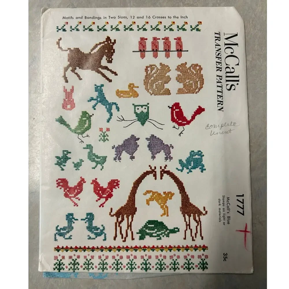 Vintage 1970's McCalls‎ Transfer Pattern #1777 Cross-Stitch Embroidery Animals